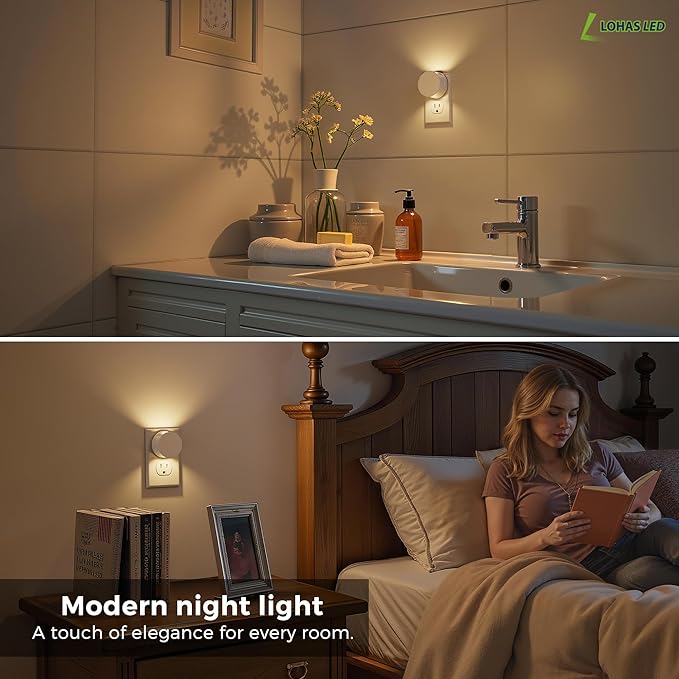 L LOHAS LED Night Lights Plug into Wall,White Night Light Dusk to Dawn Sensor,Brightness Adjustable,3000K Warm White Nightlight for Adults Hallway Bathroom Bedroom