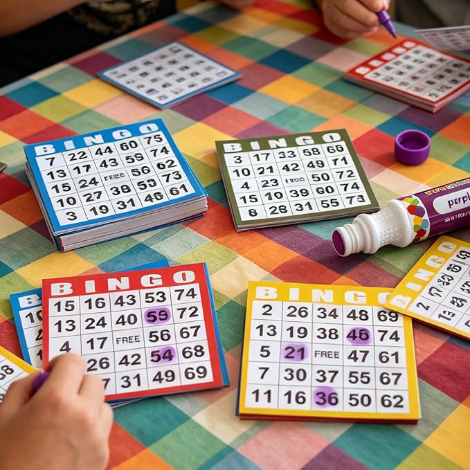 Yuanhe Bingo Game Cards Disposible – 1 Card 10 Sheets – 50 Books -10 Colors for Large Groups