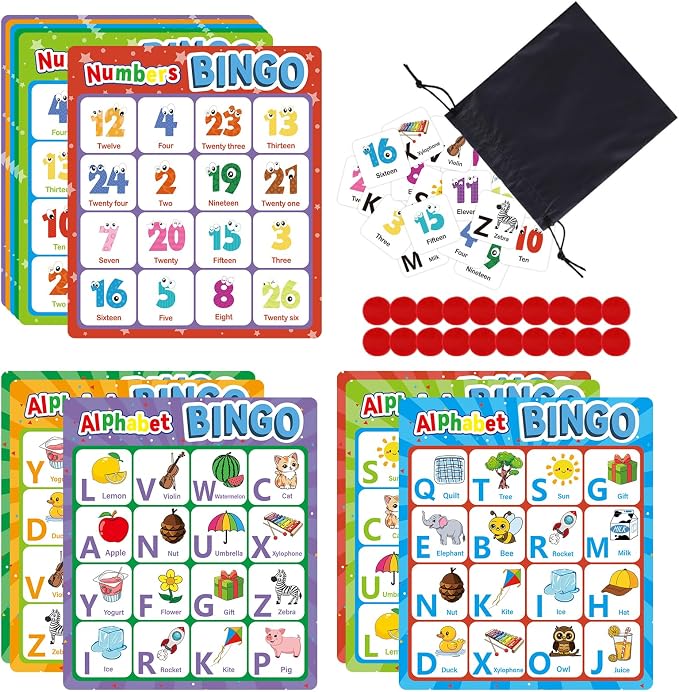 Alphabet Bingo Game, Letter&Number&Sight Word Bingo Board Games for Toddlers, ABC and 123 Learning Toys for Kids, Toddler Preschool Learning Activities, Family Matching Games