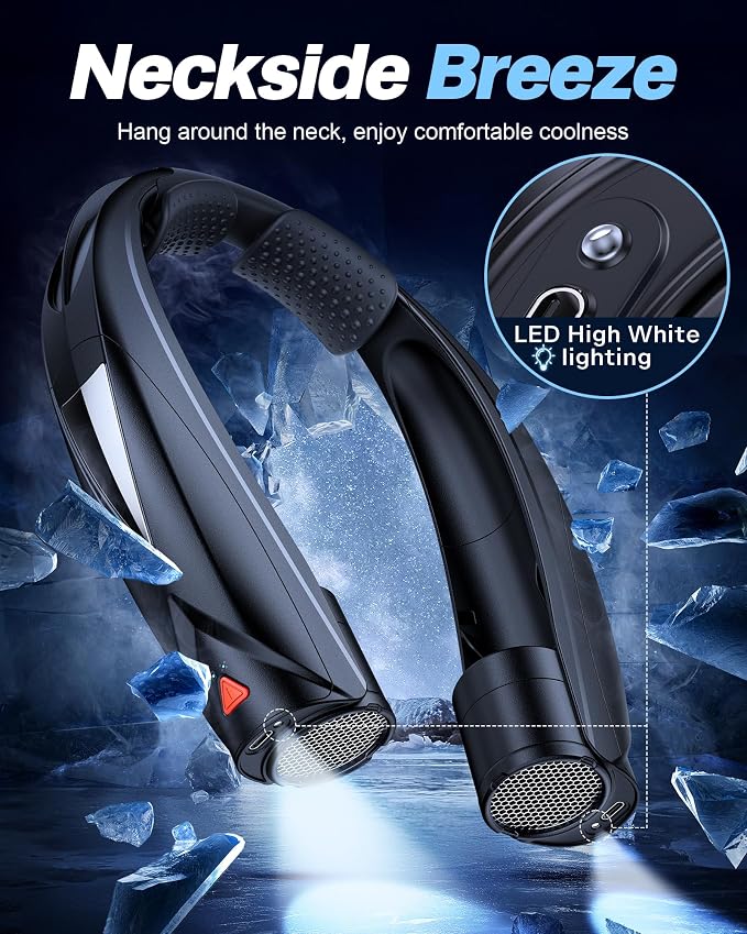 Laimiod Neck Fan - Portable Neck Fan with LED Book Light, 6-20h Long Battery Life, 6 Speeds Adjustable, USB-C Rechargeable, Hands-Free Wearable Fan, Cooling Personal Fan Gifts for Men Women Dad Mom | 6-20 Hours Long Lasting, 6 Adjustable Speeds, Type-C...