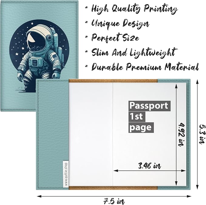 Passport Cover for Kids, Women and Men, Cute Travel Passport Holder (Blue Astronaut)