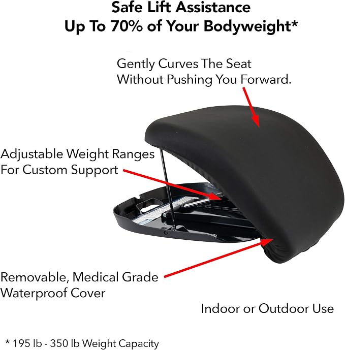 Carex Uplift Premium Seat Assist Plus With Memory Foam - Chair Lift And Sofa Stand Assist - 70% Seat Lift Assistance Up To 350lbs