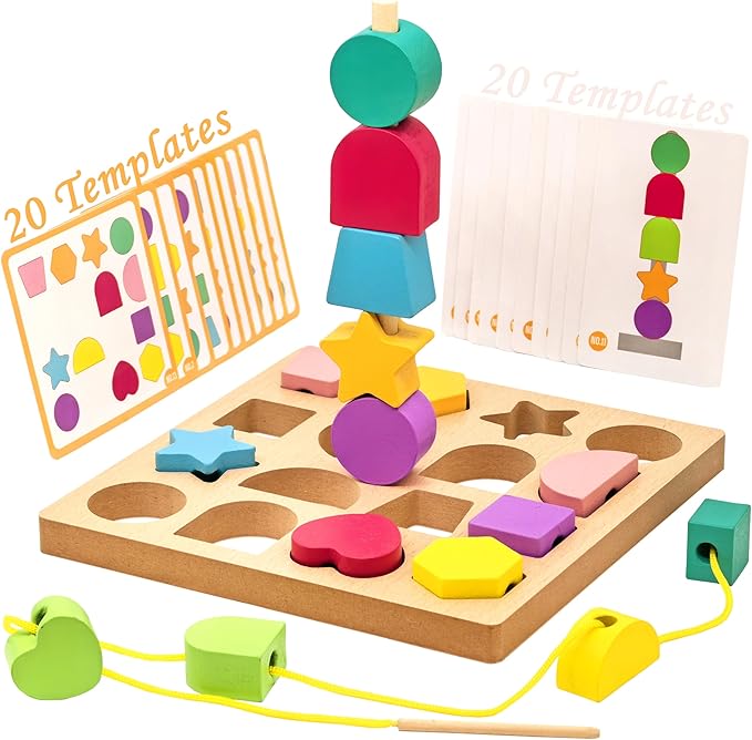 Activities for Dementia Patients, Memory Cognitive Games for Seniors, 3-in-1 Shape Matching Alzheimers Products for Elderly, Beads Sequencing Lacing Busy Box Board Gadgets Gifts