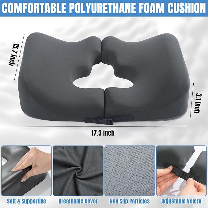 HOMBYS Memory Foam Bed Sore Cushions for Butt,Bedsore Pressure Relief Pillow for Sleeping and Sitting,Cushion for Bed Sores on Buttocks, T Shaped Opening Tailbone Pillow, Patent Pending(Dark Grey)