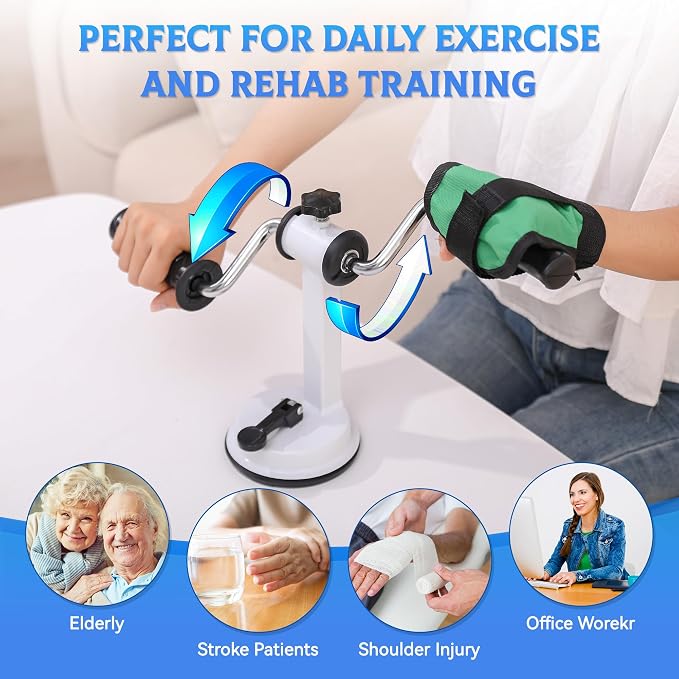 Arm Bike for Physical Therapy, Home Fitness Desk Bike for Seniors, Portable Rehabilitation Exerciser and Resistance Bands for Arm and Shoulder Workout with Adjustable Resistance, Powerful Sunction