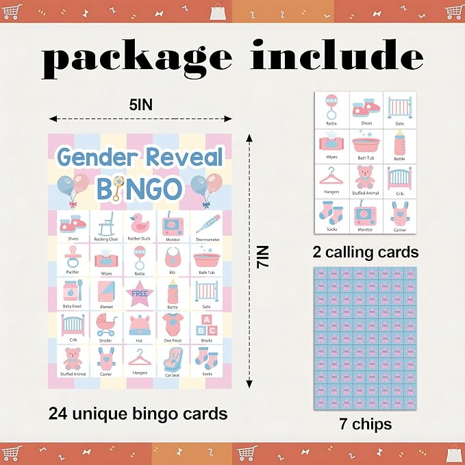 Gender Reveal Bingo Game Cards, Baby Shower Bingo Set for Large Group, Pink and Blue Themed Fun Games, Baby Party Games Activities, Icebreaker Games for Family Friends -20
