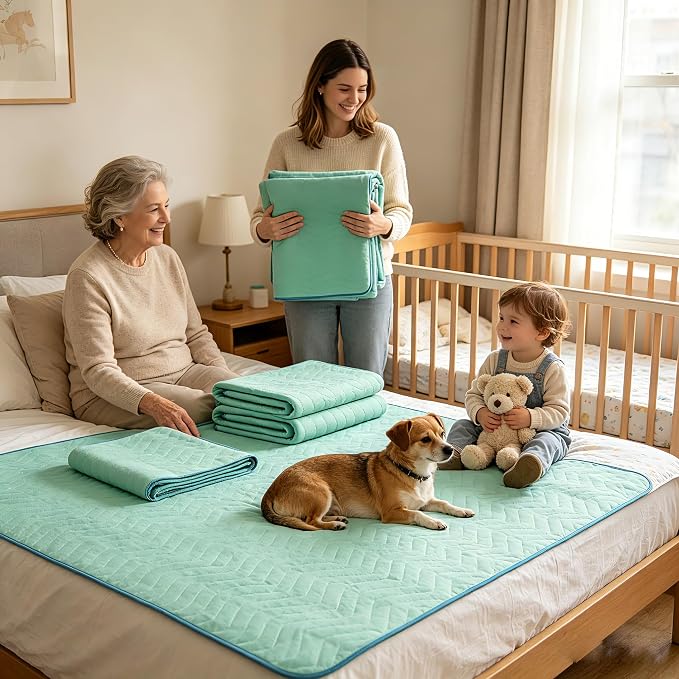 Washable Underpads 34"×36"(Pack of 2),Heavy Absorbency Incontinence Bed Pads,Reusable Diaper Changing Bed Pads Washable Waterproof for Sofa,Bed,Floor,Bedwetting Pee Pads for Nursing Adults,Kids,Dogs