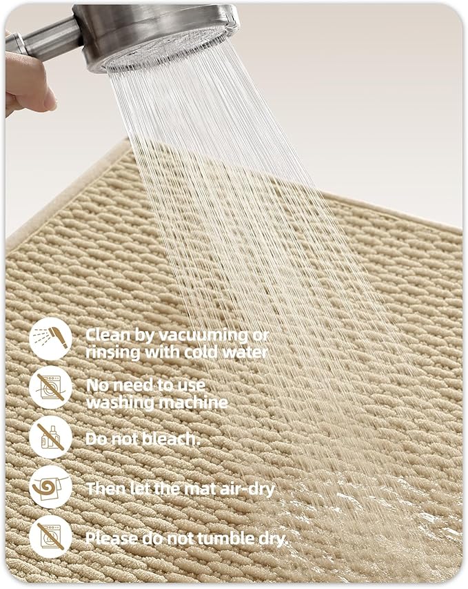 Color&Geometry Bathroom Rugs with Rubber Backing, Non Slip Machine Washable Bath Mat, Soft Absorbent Chenille Boho Carpet for Bathroom Floor, Tub and Shower,24"x36", Khaki