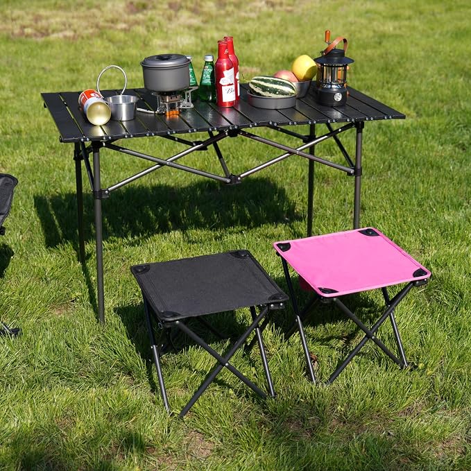 Camping Stool 2 Pack,13 Inch Portable Folding Stool for Outdoor Gardening and Beach Hiking Fishing,Foot Stool with Carry Bag (Black)