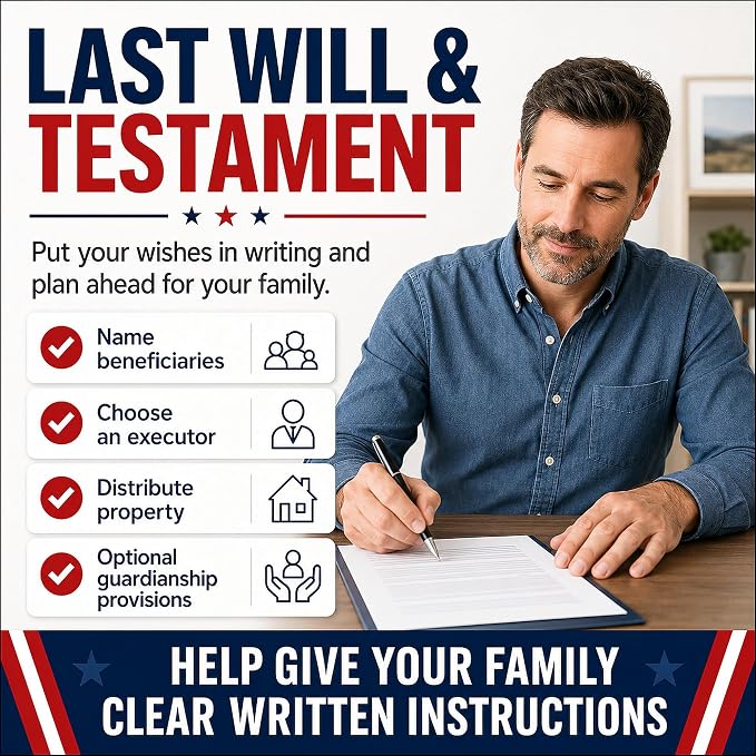 4-in-1 Estate Planning Kit – Last Will & Testament + Financial POA + Healthcare POA + Living Will – Attorney-Drafted Templates with Instructions