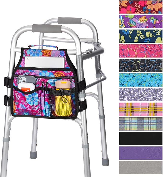 supregear Side Walker Bag, Walker Accessories Bag w/Cup Holder, Folding Walker Basket Waterproof Walker Organizer Caddy Pouch for Most Walker with Side Bar for Seniors, Elderly, Double Sided
