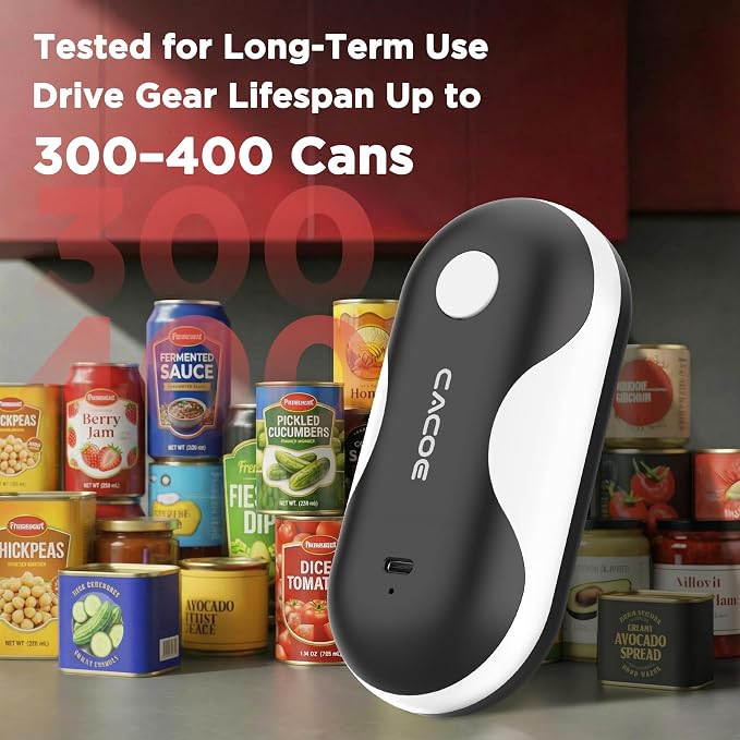 CACOE Automatic Smart Electric Can Opener with Auto Stop & USB-C Charging | Cordless Can Opener for Elderly and Arthritic Users for Seniors & Arthritis, Effortless One-Touch Open (black)