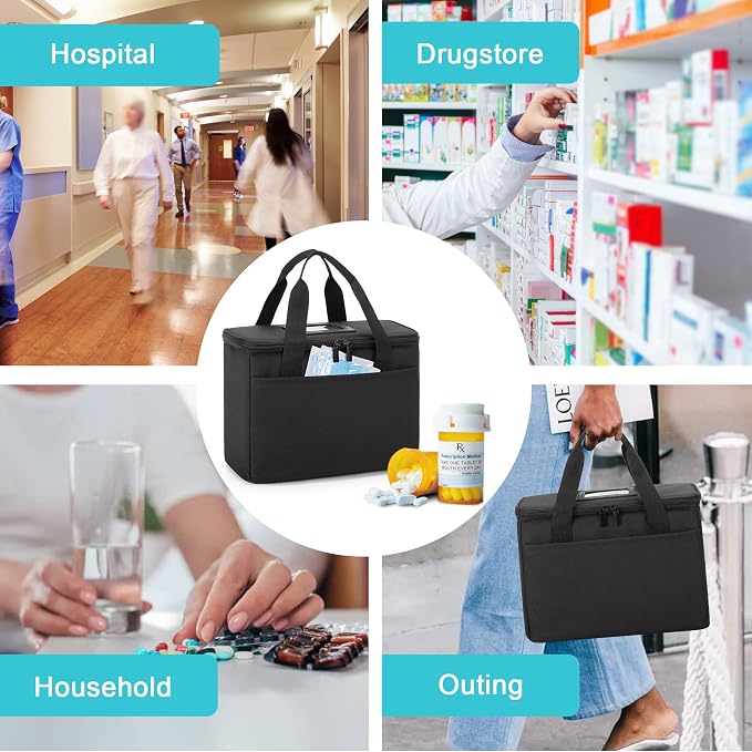 Trunab Insulated Medicine Storage Bag Travel Pill Bottle Organizer,Black | Medication Bag for Prescription, Insulin, Supplements or Medical Supplies,Bag Only