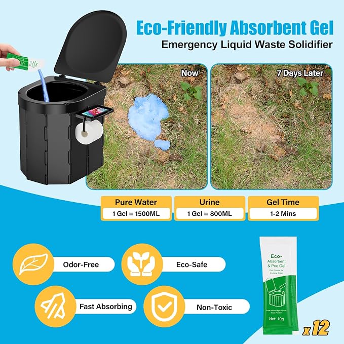 Portable Toilet,Camping Toilet,Portable Toilet for Adults | Foldable Toilet with Toilet Bags & Poo Gel,Phone Shelf and Paper Holder,for Camping,Outdoor, Hiking,Truck, RV, Beach