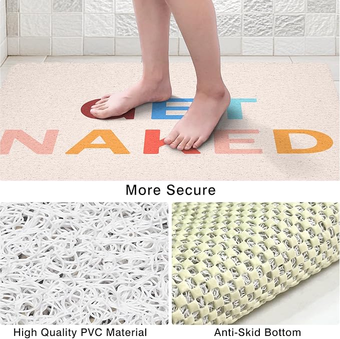 Get Naked Square Shower Mat, Non Slip Bath Mat Quick Drying Bathmat Easy Cleaning Shower Matt for Bathroom Floor, Cute Fun Bath Mats Textured Surface Shower Foot Scrubber Mat, 24″X24″