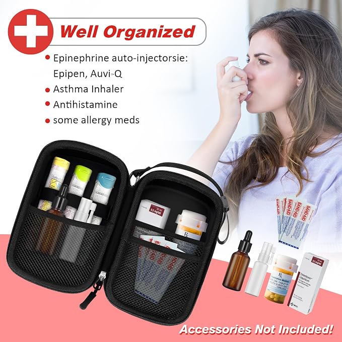 MEDMAX Hard Shell EVA Epipen Medical Carrying Travel Case Holds 3 EpiPens | Shock Absorption Medication Organizer Bag Emergency Medical Pouch for Asthma Inhaler, Allergy Medicine Essentials, Large