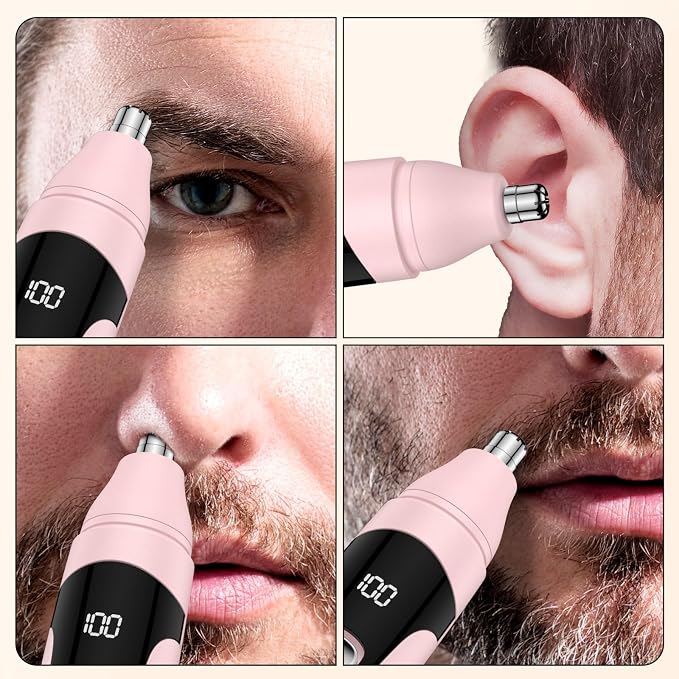 Nose Hair Trimmer,Painless Ear and Eyebrow Trimmer for Men with Dual Edge Blades,Rechargeable,Light Indicator Easy Washing