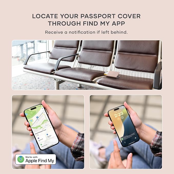 Satechi Passport Holder with Find My Tracking, Vegan Leather, Desert Rose | 4-slot card wallet, wireless charging, RFID protection, vegan leather