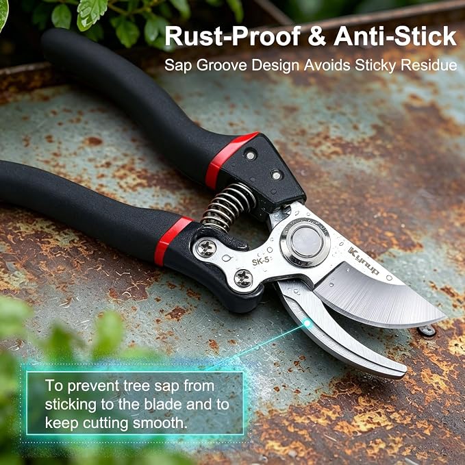 Kynup Pruning Shears for Gardening, Garden Shears Heavy Duty, Bonsai Cutters Shears Pruners, Hedge Clippers, Rose Trimmer Hand Clippers Gardening (Red Black)