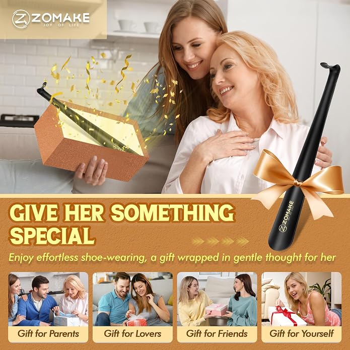 ZOMAKE Shoe Horn Long Handle for Seniors Men Women,Metal Long Shoehorn for Boots,16.5" Shoe Spoon Helper