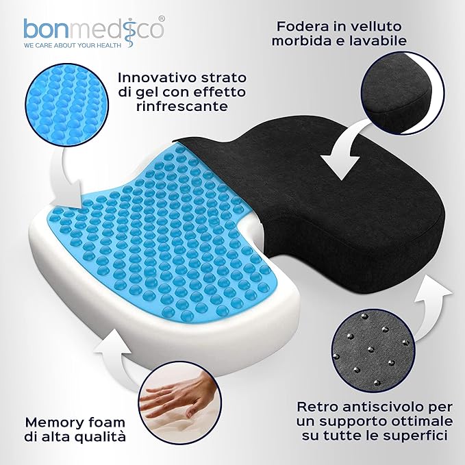 Seat Cushion for Office Chair – Memory Foam Seat Cushion for Tailbone, Coccyx & Sciatica Relief – Ergonomic Desk, Car, Wheelchair & Travel Pillow – Washable Cover for Back Support & Sitting Comfort