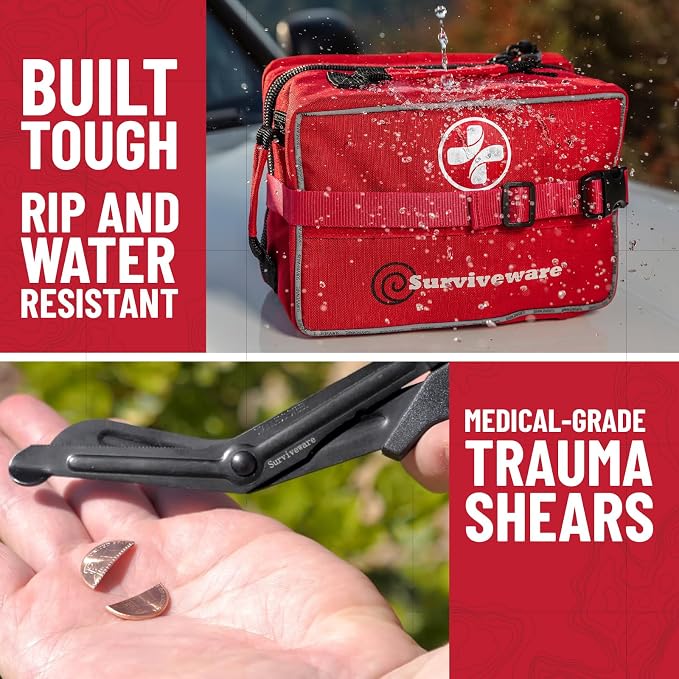 Surviveware 238 Pcs Comprehensive Premium Survival First Aid Kit - Medical Emergency Kit for Travel Camping Gear, Home Essentials & Outdoor Emergencies - Survival Kit