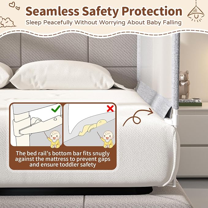 3-Piece King Size Bed Rail for Toddlers - Height Adjustable Baby Bed Rail Guard with Headboard Rod,Safety Bed Rails for King Size Bed with Child Lock(78.74x78.74x74.8 Inch)