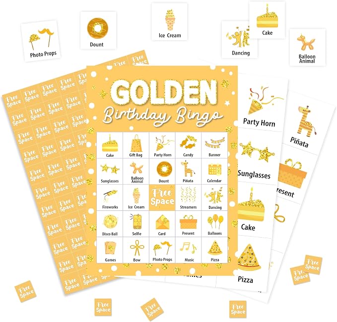 Birthday Bingo Game Cards, Golden Birthday Bingo Games for Adults, Birthday Bingo Cards Supplies, Birthday Party Decor Favors, Card Gifts for Friends Family Holiday, (Birthday)