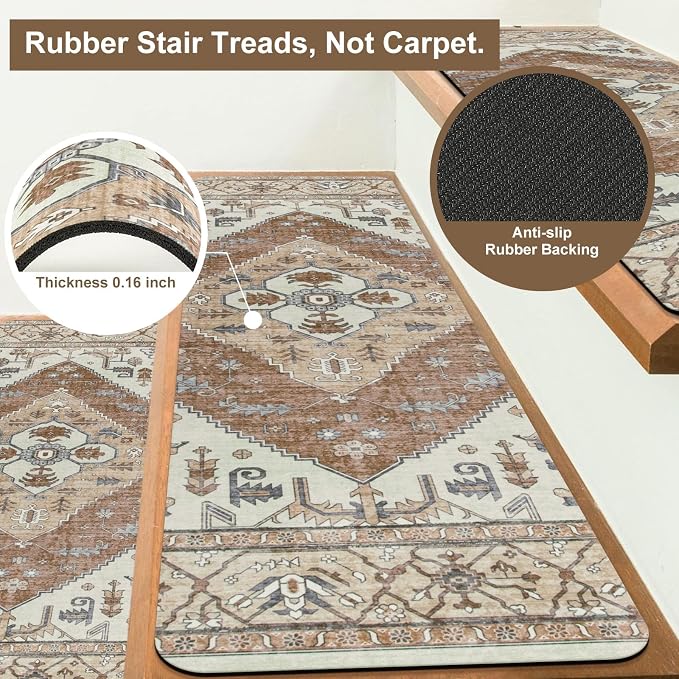OJIA Non-Slip Stair Treads for Wooden Steps 15PC 30"X8" Indoor Stair Runner | Slip Resistant Stair Runners Stair Rugs Safety Mats for Dogs, Kids & Elders, Rubber Backed Stair Treads Stair Covers
