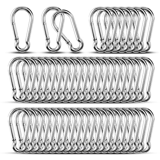 Small Carabiner Clip Hooks, 50pcs 1.57 inch Carabiners Heavy Duty, 304 Stainless Steel Spring Snap Hook Fits Camping Hiking, Metal Clips for Rope Chain Keys Rings