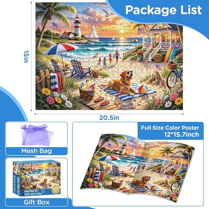 500 Piece Puzzles for Adults, Beach Sunset Jigsaw Puzzles 500 Pieces | Puppy Animal Puzzles for Adults 500 Pieces, Summer Vacation Nature Jigsaw Puzzle for Adult Seniors, Toy Game Gift Activity