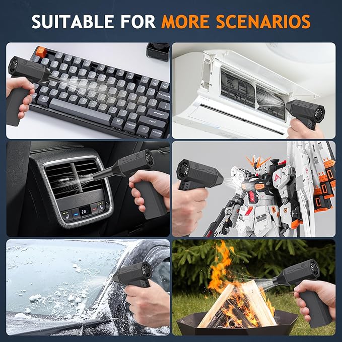Compressed Air Duster - 180000RPM Powerful Electric Air Duster, 3 Gear Adjustable Cordless Air Blower, Rechargeable Dust Cleaner for Keyboard, Computer, Home, Outdoor, Car