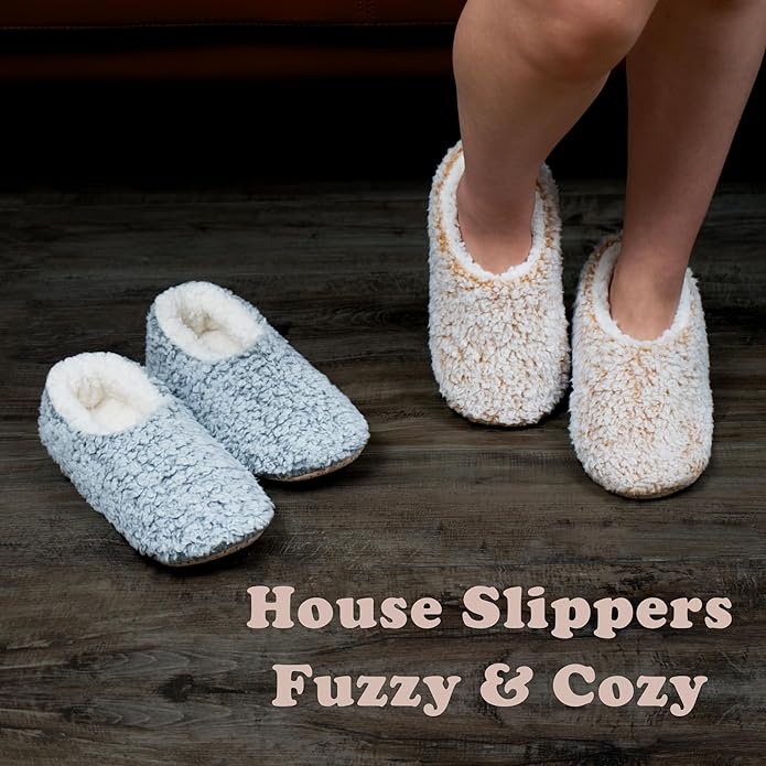 cosyone1997 2-Pair Thick Warm Fuzzy Slippers for Women Indoor Fluffy Sherpa Lined, Winter House Shoe Socks Non-Slip Soft Soles, Cozy Christmas Gifts