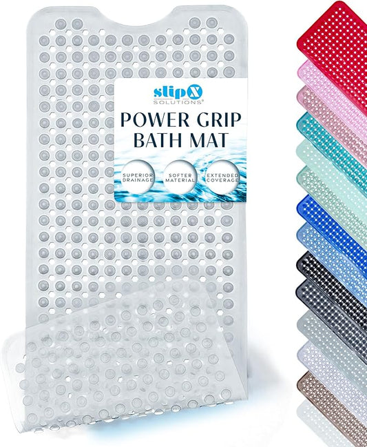 SlipX Solutions Power Grip Bathtub Safety Mat | Precision Grip Technology for Longer, Stronger, & Softer Wet Surface Protection | Transparent 39"x16"