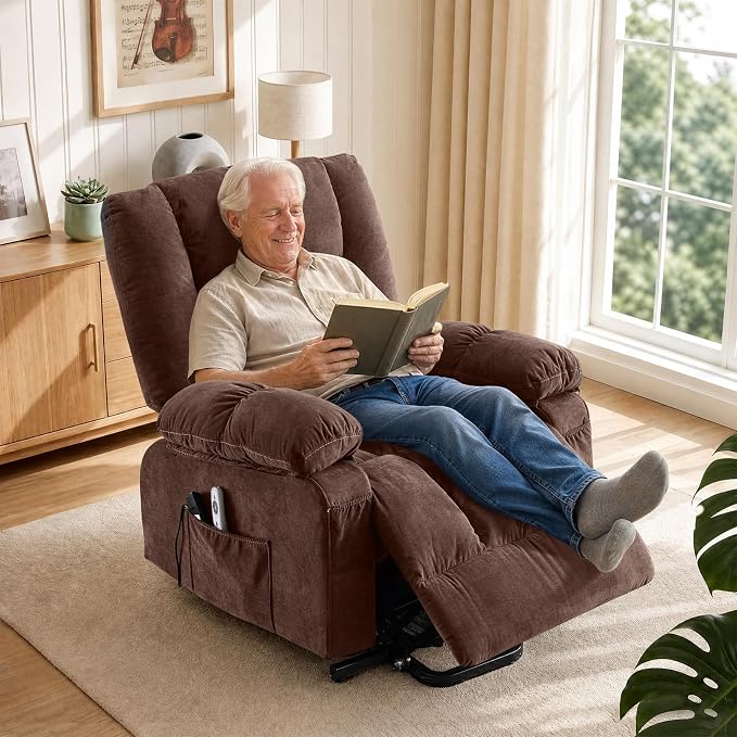 Electric Power Lift Recliner Chair Sofa with Massage and Heat for Elderly,Lift Chair with Front Pocket & Side Pockets for Living Room