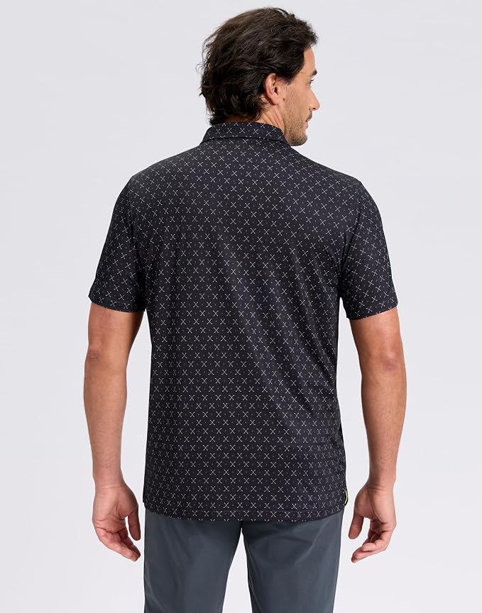 Obla Mens Golf Polo Shirts Short Sleeve Dry Fit Performance Moisture Wicking Casual Print Collared Golf Shirts for Men