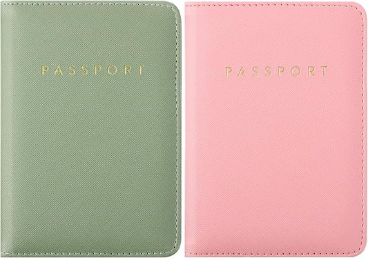 2 Pcs Passport Cover Holder for Travel Waterproof Leather Passport Wallet Case Book Travel Cruise Essentials for Women Men | 2 Pieces
