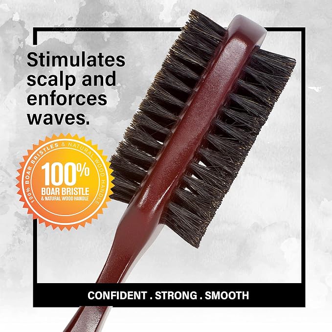 WAV ENFORCER Double-Sided Fade Brush | 100% Boar bristles & natural wood handle, Double sided with firm and soft bristles
