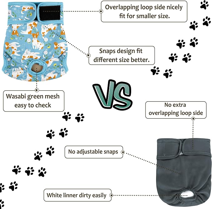 Female Dog Diapers 5Pcs - Premium Reusable Diapers for Doggie in Heat - Highly Absorbent Dog Diapers Female for Pet Incontinence with Adjustable Snaps, L