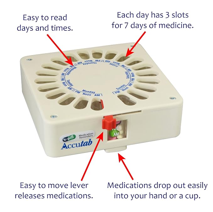 e-Pill Accutab Weekly Pill Dispenser - Large Capacity, 3 Times Daily Pill Organizer