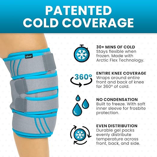 Vive Knee Ice Pack Wrap (2 Pack) - Cold/Hot Gel Compression Brace | Strap for Arthritis Pain, Tendonitis, ACL, Athletic Injury, Osteoarthritis, Women, Men, Running, Meniscus, Patella, & Surgery