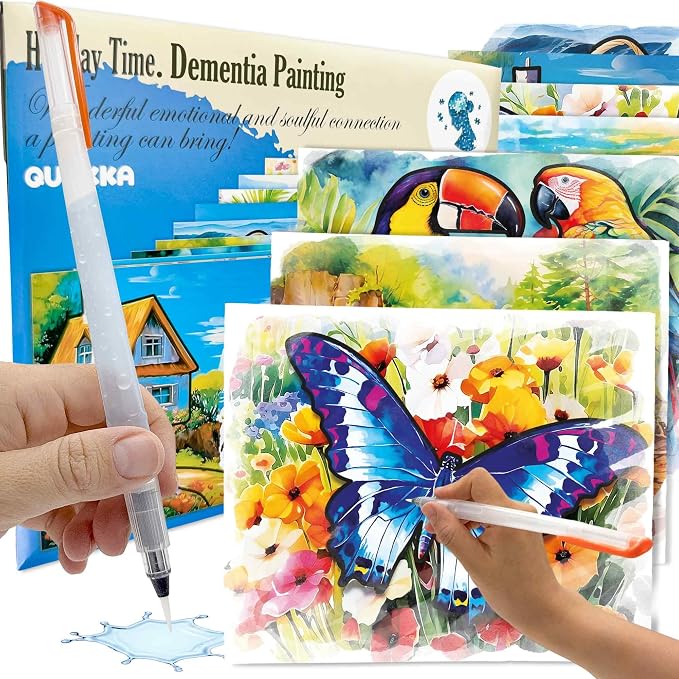 QUOKKA Water Painting Dementia Activities for Seniors – Alzheimer’s Products for Elderly – Reusable Water Doodle Set Tropics Memories – Activity Kits for Dementia Patients – Crafts for Seniors