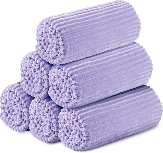 Buryeah 6 Pcs Flannel Throw Blanket Bulk 50 x 60 in Sleepover Blanket Outdoor Wedding Throw Lightweight, Oeko-tex Standard 100 Certified for Sofa Homeless Gifts (Light Purple)