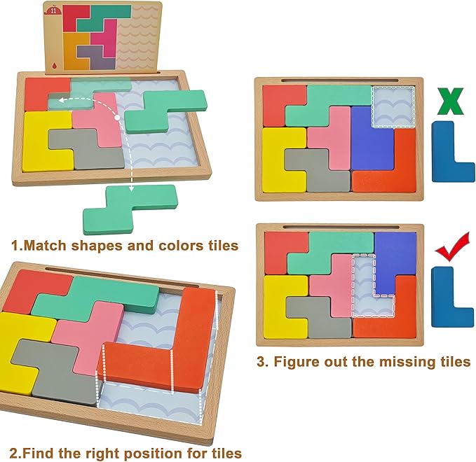 8 Wooden Tiles Matching Dementia Activities for Seniors, Easy Memory Games for Alzheimers Patients, Cognitive Craft Gifts for Elderly Women, Large Puzzle Pattern Blocks Matching Board Gadgets