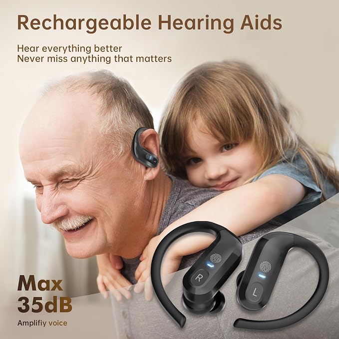 Hearing Aids, Hearing Aid Rechargeable, Hearing Aid for Adults Seniors - Hearing Aid with Portable Charging Case, 5-Level Volume Control - Comfortable Fit