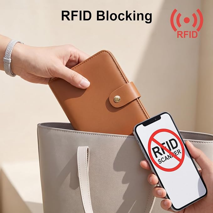 Travelambo Leather Passport Holder Cover Case, RFID Travel AirTag Wallet | Family Passport Wallet, RFID Blocking Credit Card Holder for Men & Women