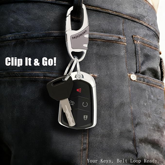 Keychain Carabiner Clip,Heavy Duty Belt Loop Car Key Ring Holder | Durable metal build, mens EDC accessory, 4 key rings, secure locking D-ring, fits belt loops, holds home, car key fobs