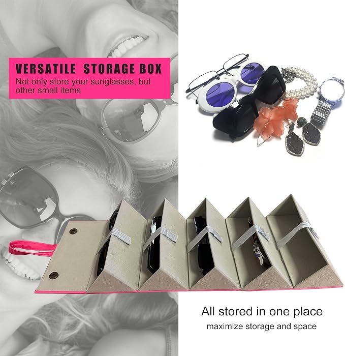 Longjet Sunglasses Organizer Travel Glasses Case 5 Slots Multiple Pairs Eyeglasses Storage Box Hanging Eyewear Holder