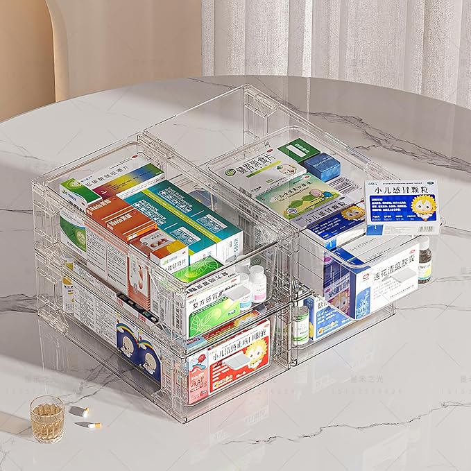 6 Pack Stackable Organizer Drawers, Clear Desk Storage Box,Transparent Drawer in Home, Office and Kitchen Pull Out Organizer Bins for Make Up, Pen, Desktop Stationary (6 Pack)