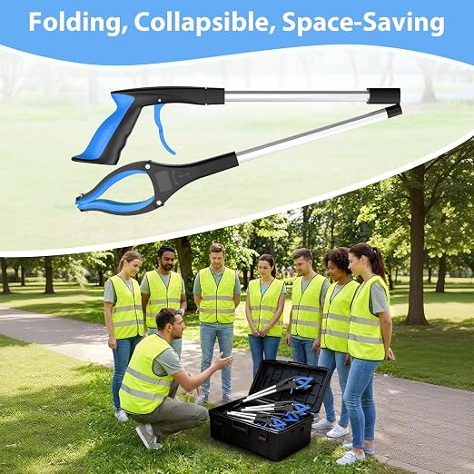 8 Pack 32 Inch Grabber Reacher Tool, Trash Grabbers, Trash Pickers | Heavy duty grabber tool and trash picker upper grabber for adults, seniors, schools, facilities and cleanup crews.